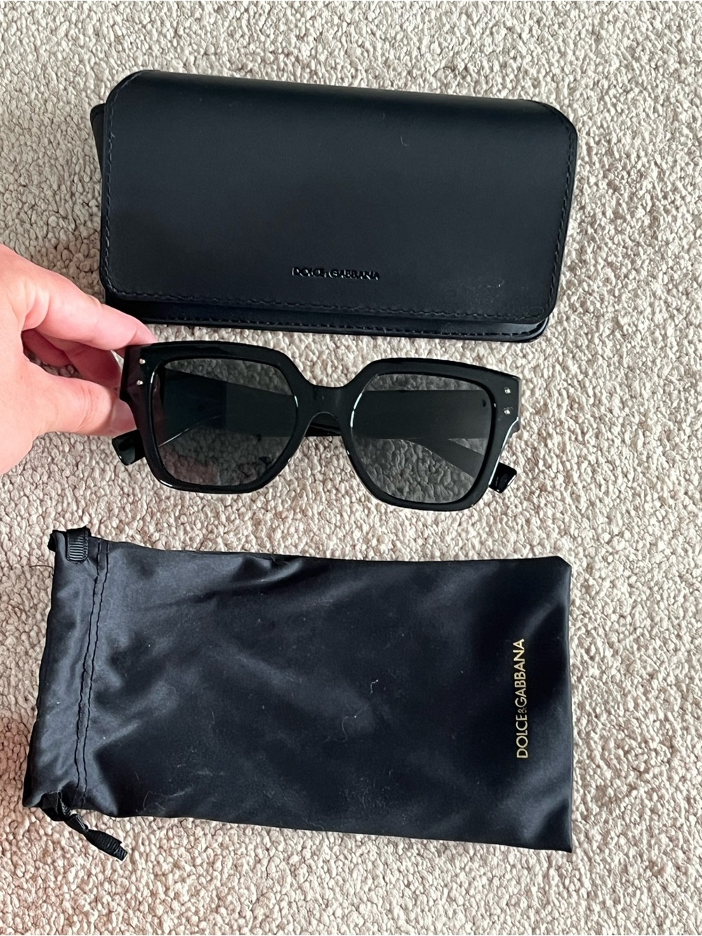 Dolce & Gabbana Black Square-Style Sunglasses with Branded Pouch